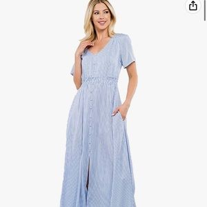 Seersucker dress - blue and white